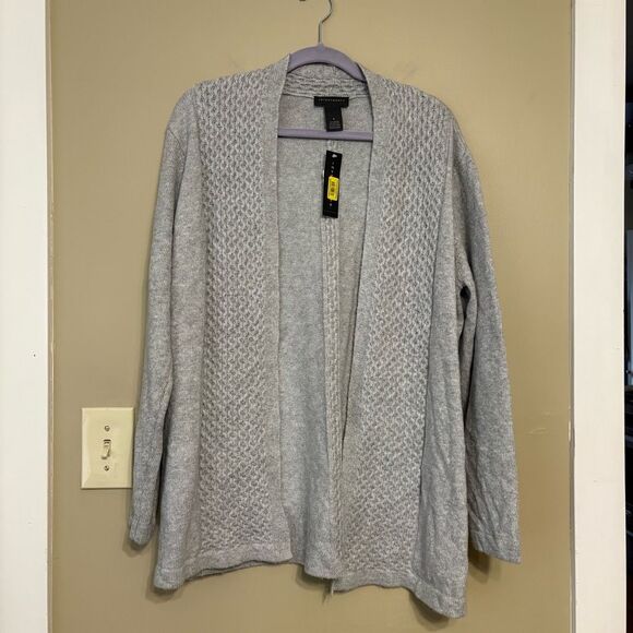 Investments Womens Grey Open Front Knit Cardigan Cotton Blend Large NWT - Picture 1 of 8